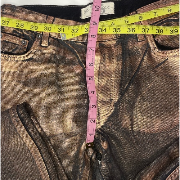 Maggie mid-rise destroyed raw crop hem shiny Fall Metal copper button fly jean - Picture 9 of 15